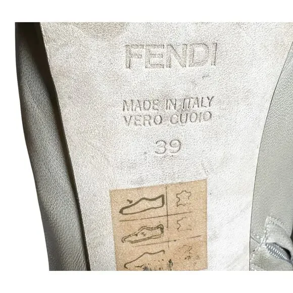 Fendi Fendista Beige Leather FF Logo Platform Heels Ankle Boots Size 39